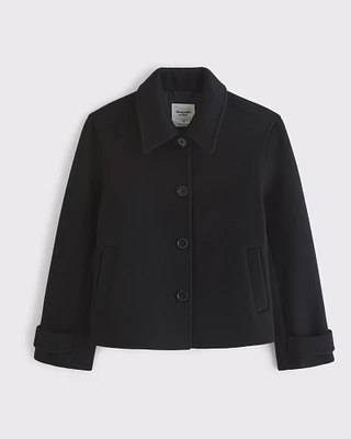 Short Button-Through Wool-Blend Coat