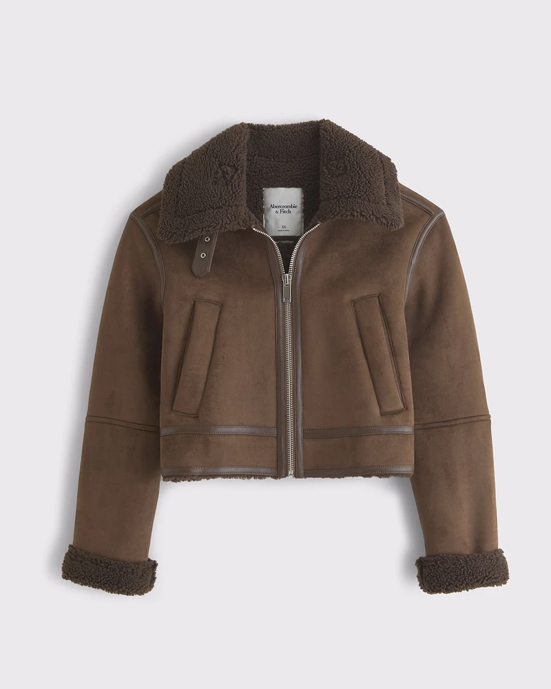 Vegan Suede Shearling Coat