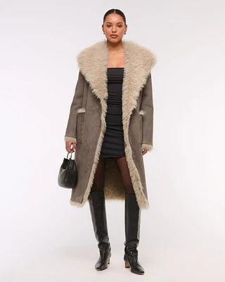 Vegan Suede Shearling Reversible Coat