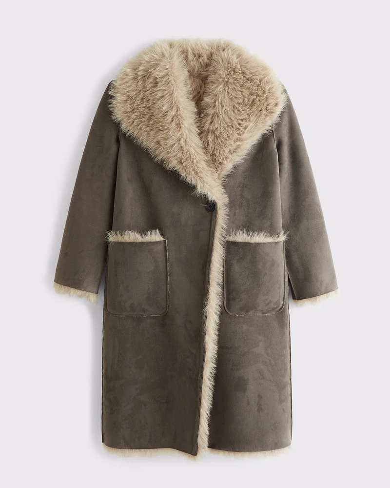 Vegan Suede Shearling Reversible Coat