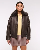 Vegan Leather Bomber Jacket