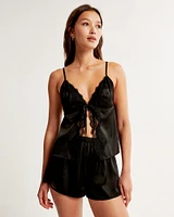 Lace and Satin Tie-Front Cami