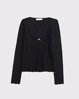 Long-Sleeve Pointelle Sleep Top