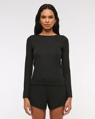 Long-Sleeve Pointelle Sleep Top