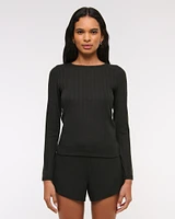 Long-Sleeve Pointelle Sleep Top