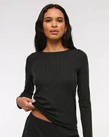 Long-Sleeve Pointelle Sleep Top