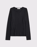 Long-Sleeve Pointelle Sleep Top