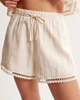 Linen Embroidered Pull-On Short