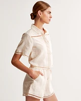 Linen Embroidered Pull-On Short