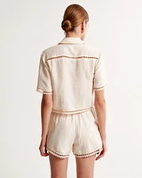 Linen Embroidered Pull-On Short