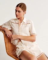 Linen Embroidered Pull-On Short