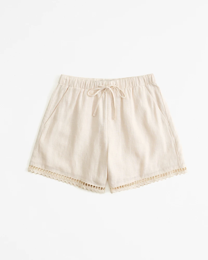 Linen Embroidered Pull-On Short