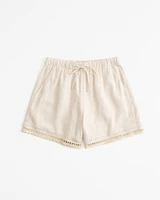 Linen Embroidered Pull-On Short