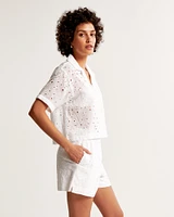 Schiffli Embroidered Pull-On Short