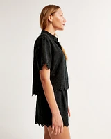 Linen-Blend Embroidered Pull-On Short