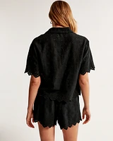 Linen-Blend Embroidered Pull-On Short