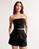 Premium Linen Scallop-Hem Tailored Short