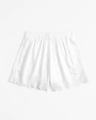 Linen-Blend Eyelet Pull-On Short