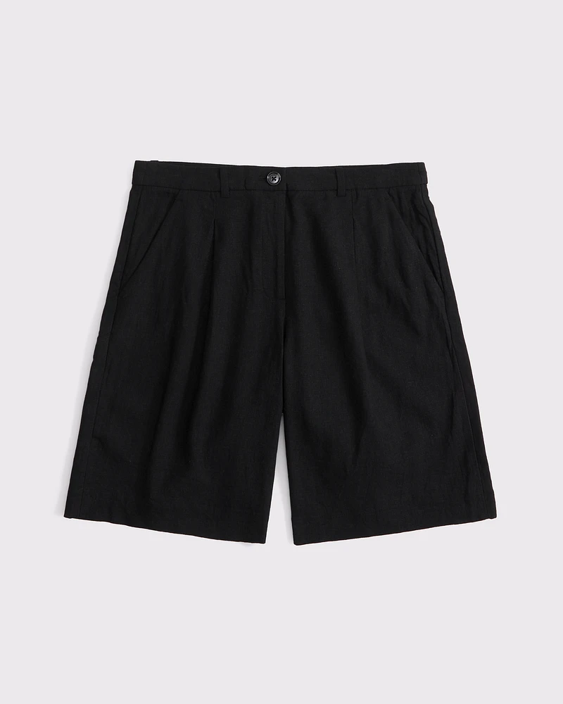 Mid Rise Linen-Blend Bermuda Short