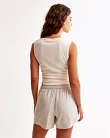 Mid Rise Linen-Blend Pull-On Short