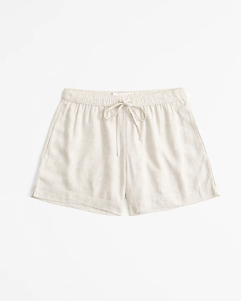 Mid Rise Linen-Blend Pull-On Short