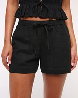 Mid Rise Linen-Blend Pull-On Short