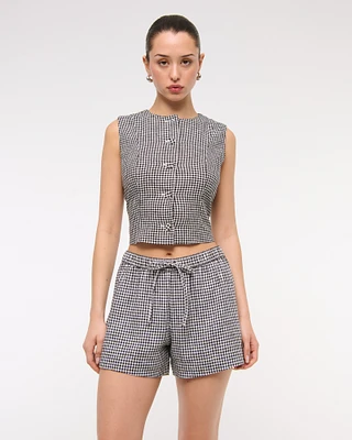 Mid Rise Linen-Blend Pull-On Short