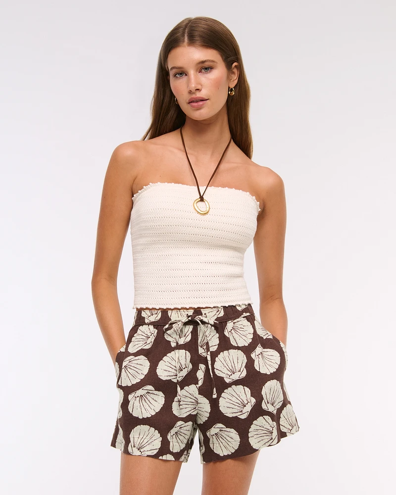 Mid Rise Linen-Blend Pull-On Short