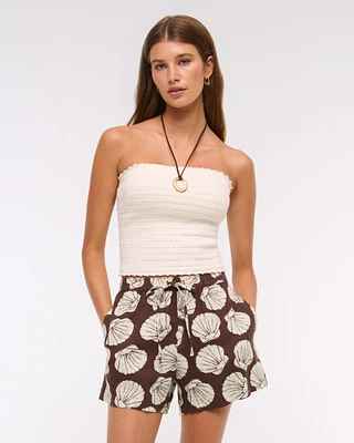 Mid Rise Linen-Blend Pull-On Short