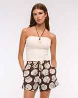 Mid Rise Linen-Blend Pull-On Short