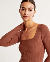 Long-Sleeve Ottoman Squareneck Top