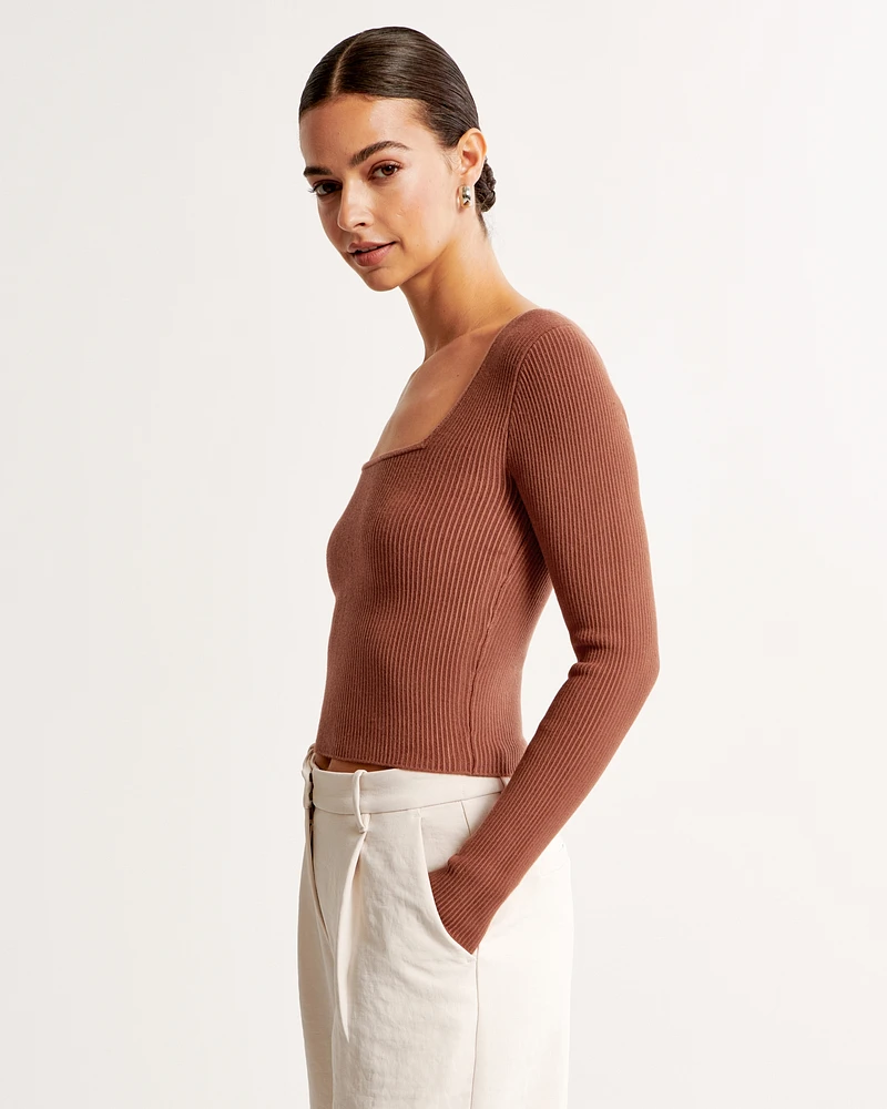 Long-Sleeve Ottoman Squareneck Top