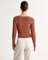 Long-Sleeve Ottoman Squareneck Top