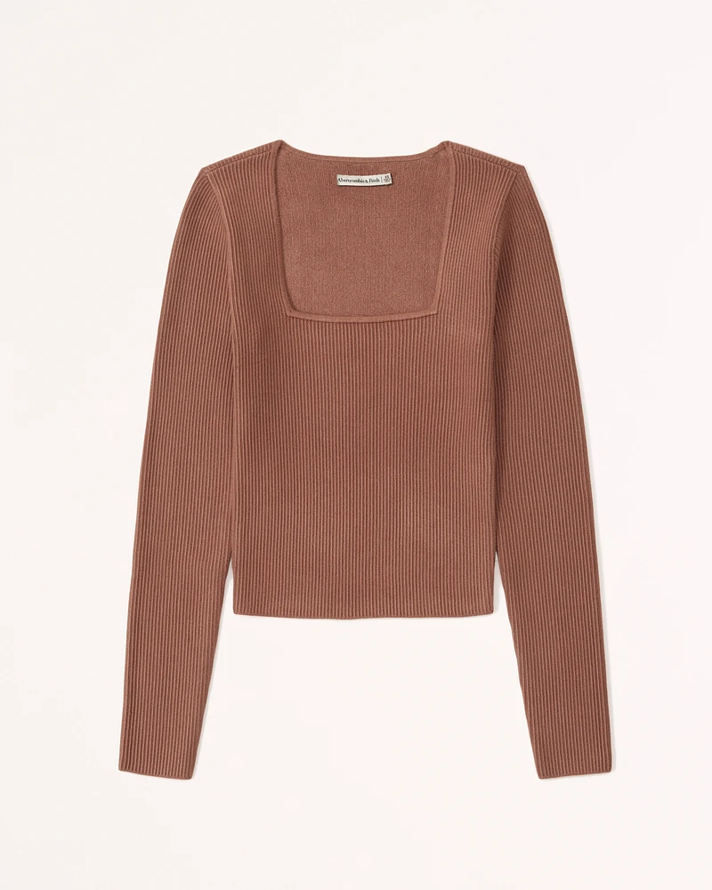 Long-Sleeve Ottoman Squareneck Top