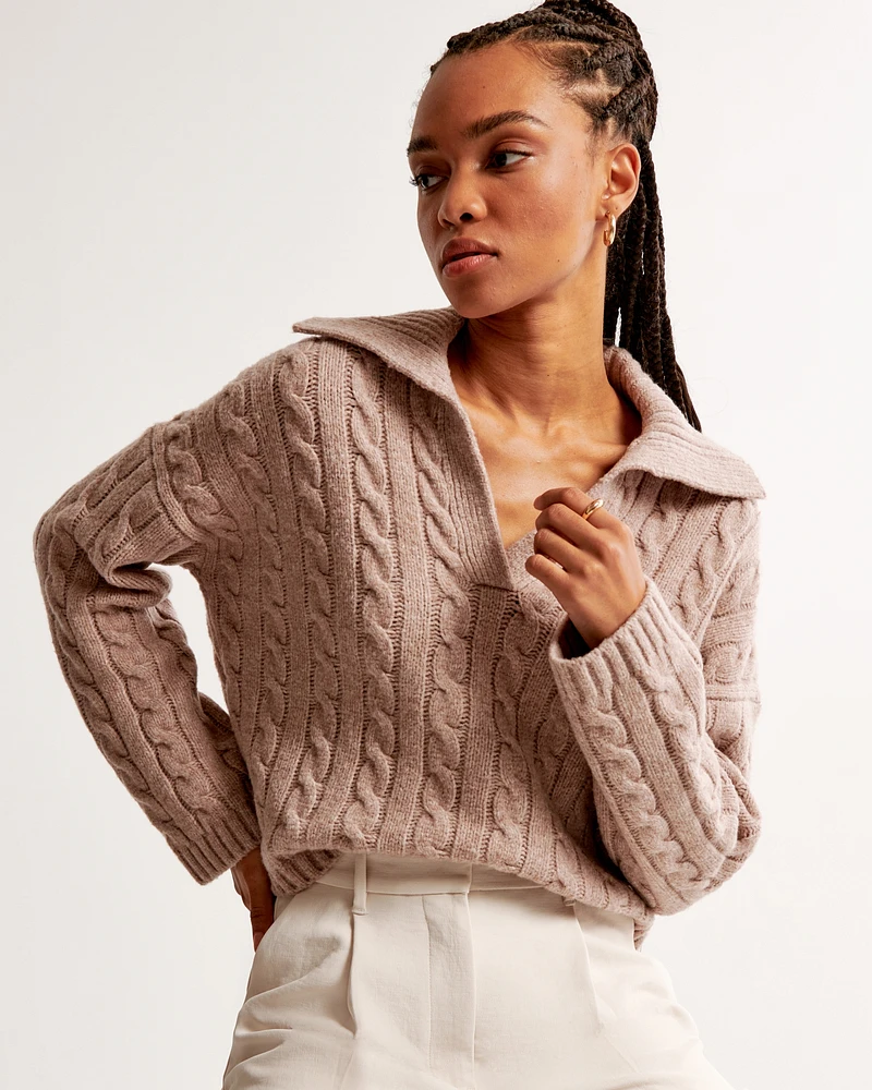 Cable Notch-Neck Sweater