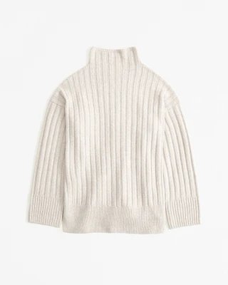 Long-Length Ribbed Funnel Neck Sweater