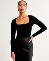 Long-Sleeve Ottoman Squareneck Bodysuit