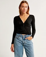 V-Neck Twist Draped Top