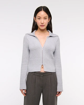 Zip-Up Collared Cardigan