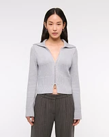 Zip-Up Collared Cardigan