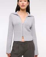Zip-Up Collared Cardigan