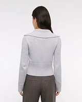 Zip-Up Collared Cardigan