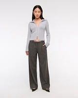 Zip-Up Collared Cardigan