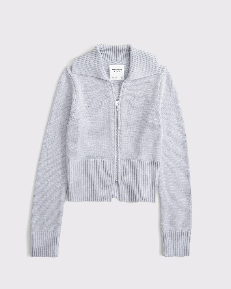 Zip-Up Collared Cardigan