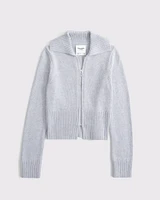 Zip-Up Collared Cardigan