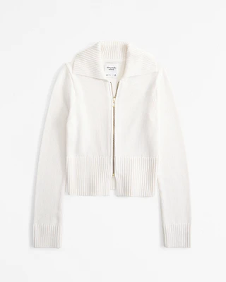 Zip-Up Collared Cardigan