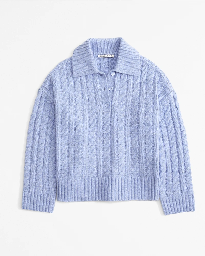 Notch-Neck Cable Collared Sweater