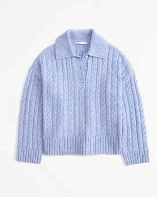 Notch-Neck Cable Collared Sweater