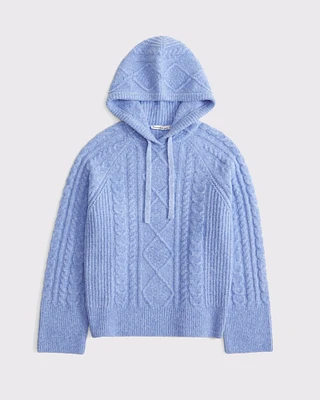 Boucle Cable-Knit Hoodie