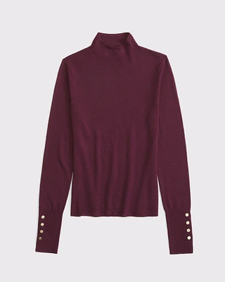 Merino Wool Button Sleeve Mockneck Top